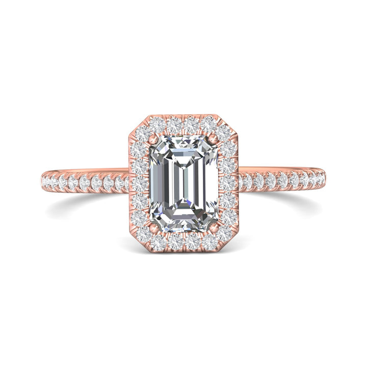 14K Gold Pink Micropave Halo Engagement Ring from the Micropave Halo collection - DERMH7XS_14KP_EmH_7X5_Prm_H-I_SI1