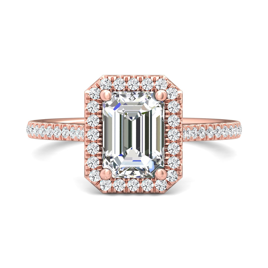 14K Gold Pink Micropave Halo Engagement Ring from the Micropave Halo collection - DERMH7XS_14KP_EmH_8X6_Prm_H-I_SI1