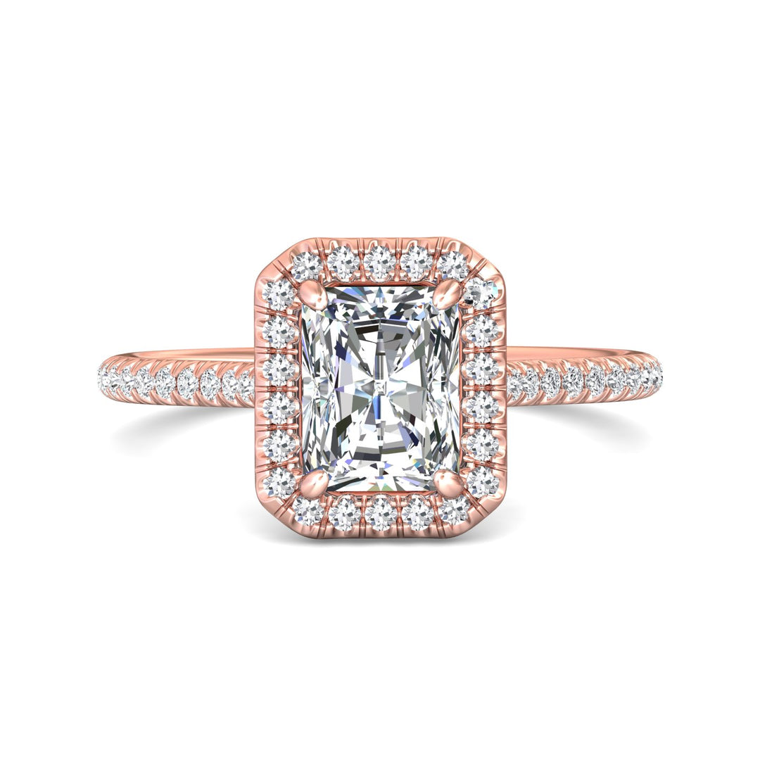 14K Gold Pink Micropave Halo Engagement Ring from the Micropave Halo collection - DERMH7XS_14KP_RadH_7.5X5.7_Prm_H-I_SI1