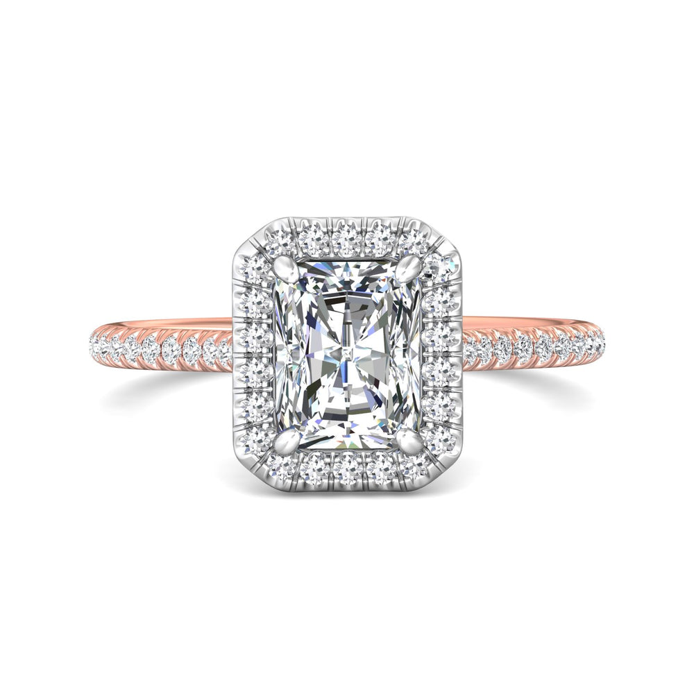 14K Gold Pink/White Micropave Halo Engagement Ring from the Micropave Halo collection - DERMH7XS_14KPW_RadH_7.5X5.7_Prm_H-I_SI1