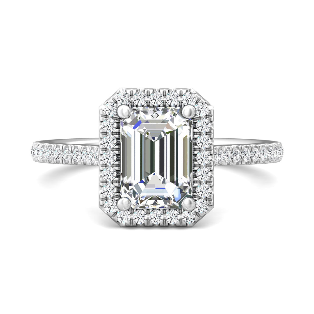14K Gold White Micropave Halo Engagement Ring from the Micropave Halo collection - DERMH7XS_14KW_EmH_8X6_Prm_H-I_SI1