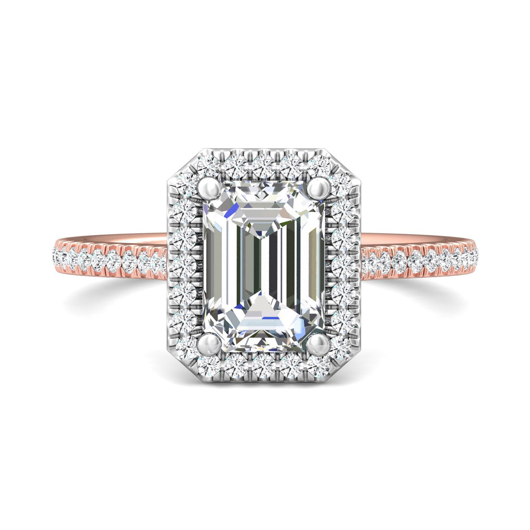 18K Gold White/Pink Micropave Halo Engagement Ring from the Micropave Halo collection - DERMH7XS_18KWP_EmH_8X6_Prm_H-I_SI1