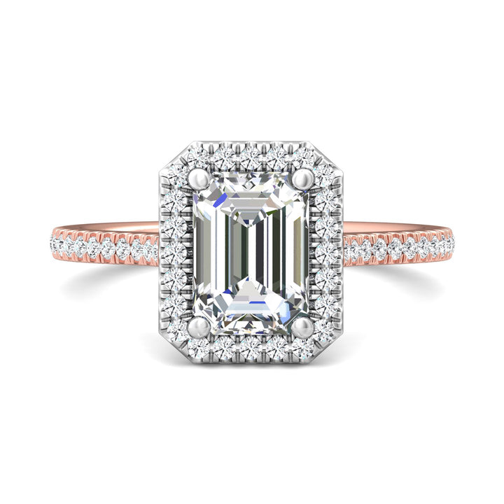 18K Gold White/Pink Micropave Halo Engagement Ring from the Micropave Halo collection - DERMH7XS_18KWP_EmH_8X6_Prm_H-I_SI1