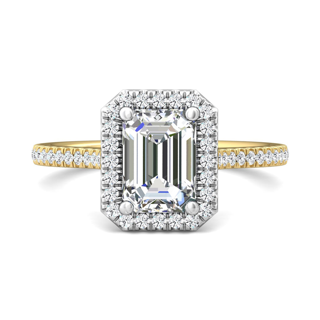 18K Gold White/Yellow Micropave Halo Engagement Ring from the Micropave Halo collection - DERMH7XS_18KWY_EmH_8X6_Prm_H-I_SI1