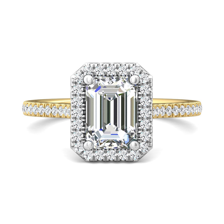 18K Gold White/Yellow Micropave Halo Engagement Ring from the Micropave Halo collection - DERMH7XS_18KWY_EmH_8X6_Prm_H-I_SI1
