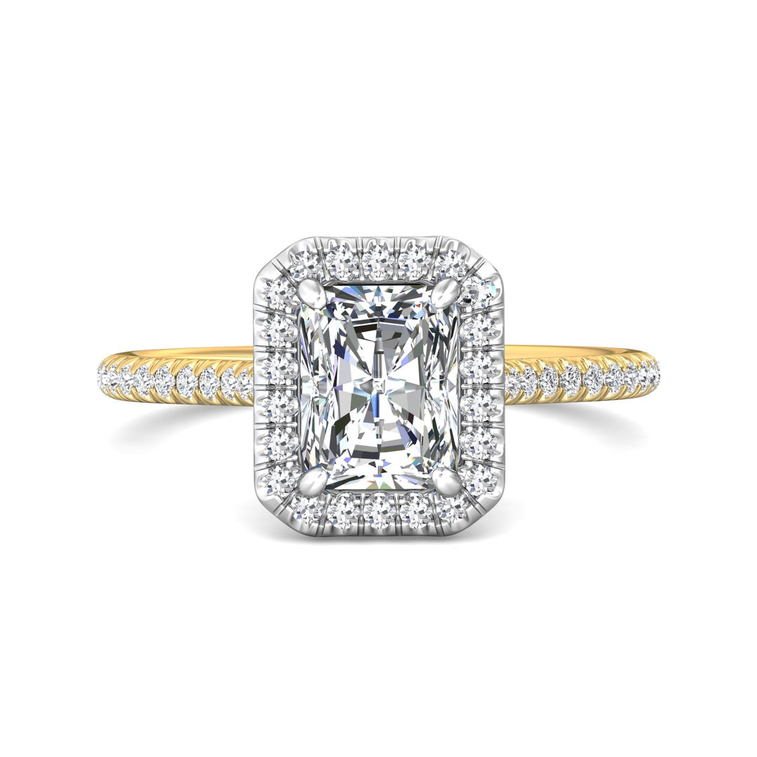 18K Gold White/Yellow Micropave Halo Engagement Ring from the Micropave Halo collection - DERMH7XS_18KWY_RadH_7.5X5.7_Prm_H-I_SI1