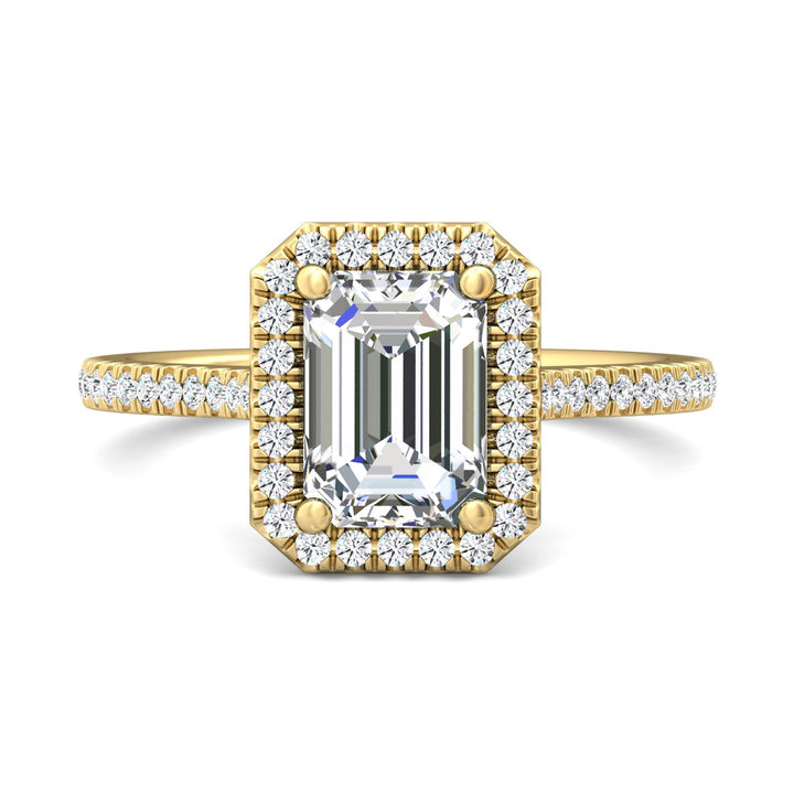 18K Gold Yellow Micropave Halo Engagement Ring from the Micropave Halo collection - DERMH7XS_18KY_EmH_8X6_Prm_H-I_SI1