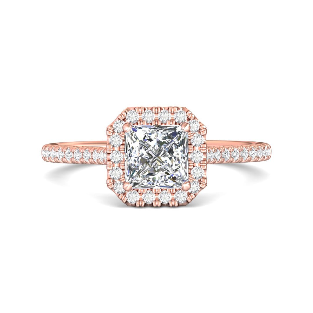 14K Gold Pink Micropave Halo Engagement Ring from the Micropave Halo collection - DERMH7XSR_14KP_Pr_5.5_Prm_H-I_SI1