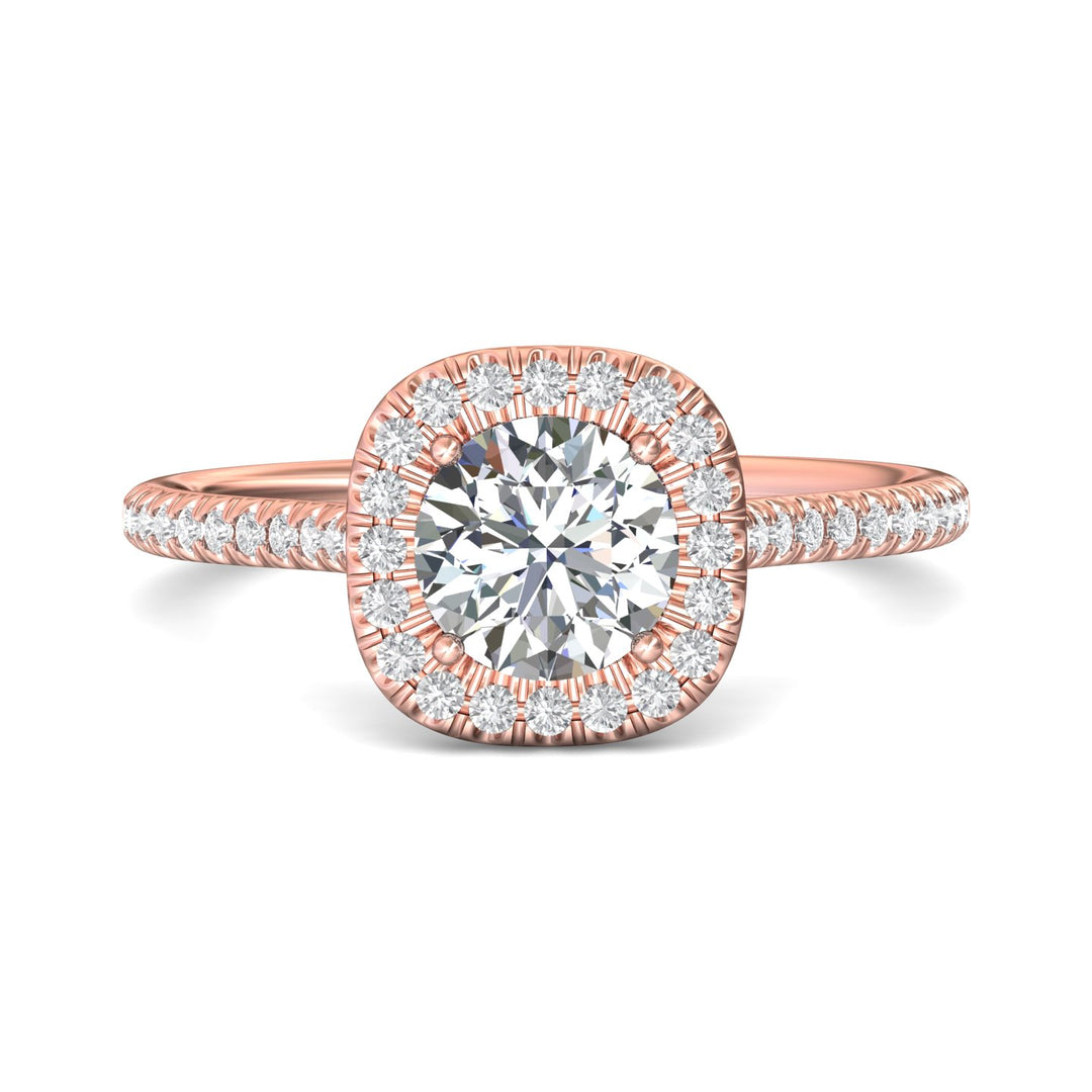 14K Gold Pink Micropave Halo Engagement Ring from the Micropave Halo collection - DERMH7XSR_14KP_Rd_6.5_Prm_H-I_SI1