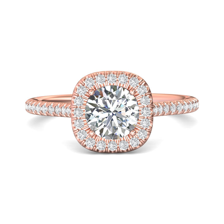 14K Gold Pink Micropave Halo Engagement Ring from the Micropave Halo collection - DERMH7XSR_14KP_Rd_6.5_Prm_H-I_SI1