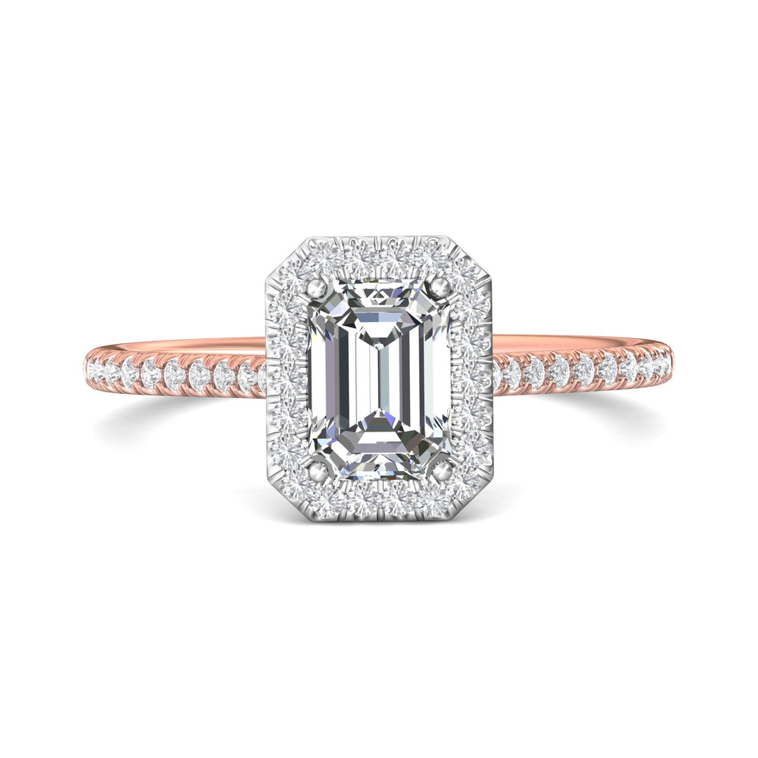 14K Gold Pink/White Micropave Halo Engagement Ring from the Micropave Halo collection - DERMH7XSR_14KPW_EmH_7x5_Prm_H-I_SI1
