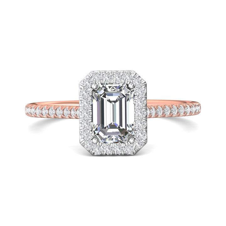 14K Gold Pink/White Micropave Halo Engagement Ring from the Micropave Halo collection - DERMH7XSR_14KPW_EmH_7x5_Prm_H-I_SI1