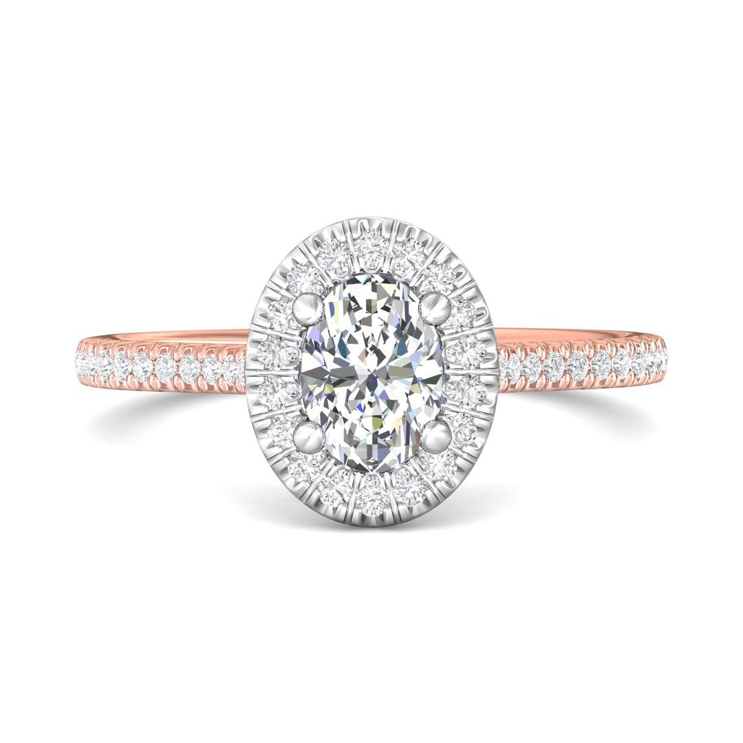 14K Gold Pink/White Micropave Halo Engagement Ring from the Micropave Halo collection - DERMH7XSR_14KPW_OvH_7X5_Prm_H-I_SI1