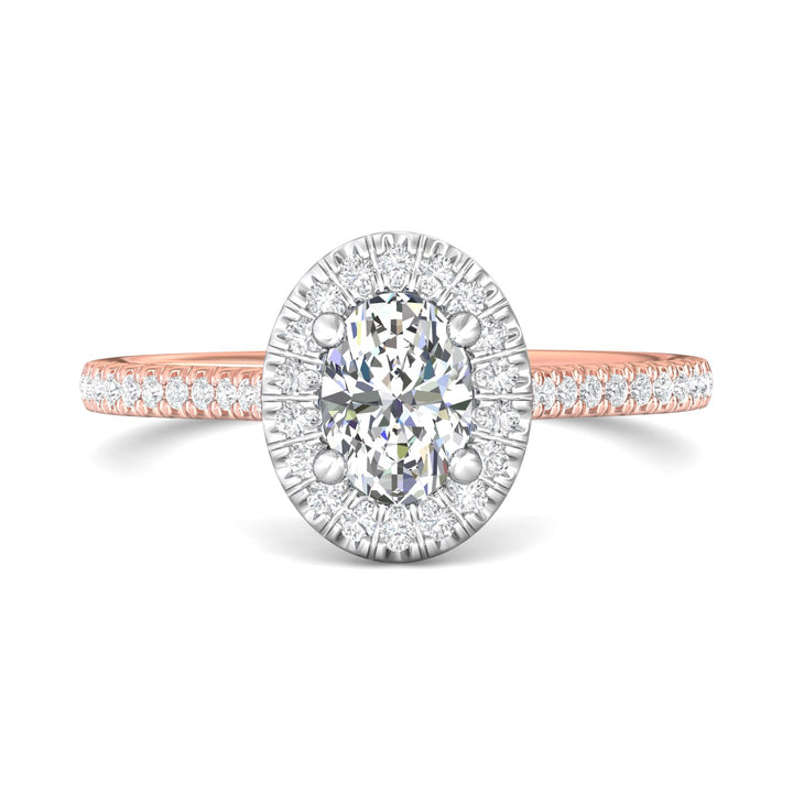 14K Gold Pink/White Micropave Halo Engagement Ring from the Micropave Halo collection - DERMH7XSR_14KPW_OvH_7X5_Prm_H-I_SI1