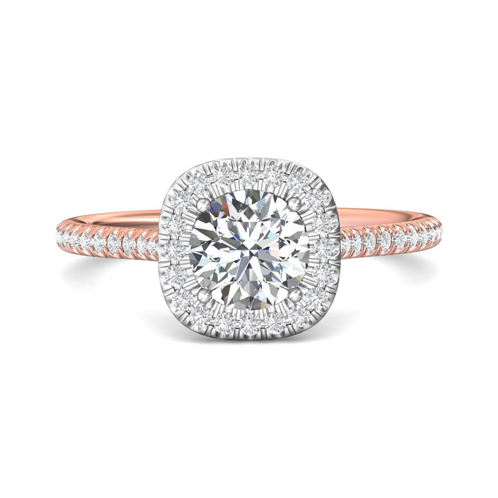 14K Gold Pink/White Micropave Halo Engagement Ring from the Micropave Halo collection - DERMH7XSR_14KPW_Rd_6.5_Prm_H-I_SI1