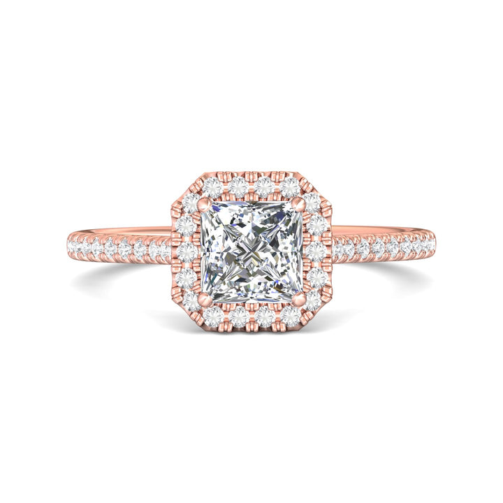 18K Gold Pink Micropave Halo Engagement Ring from the Micropave Halo collection - DERMH7XSR_18KP_Pr_5.5_Prm_H-I_SI1