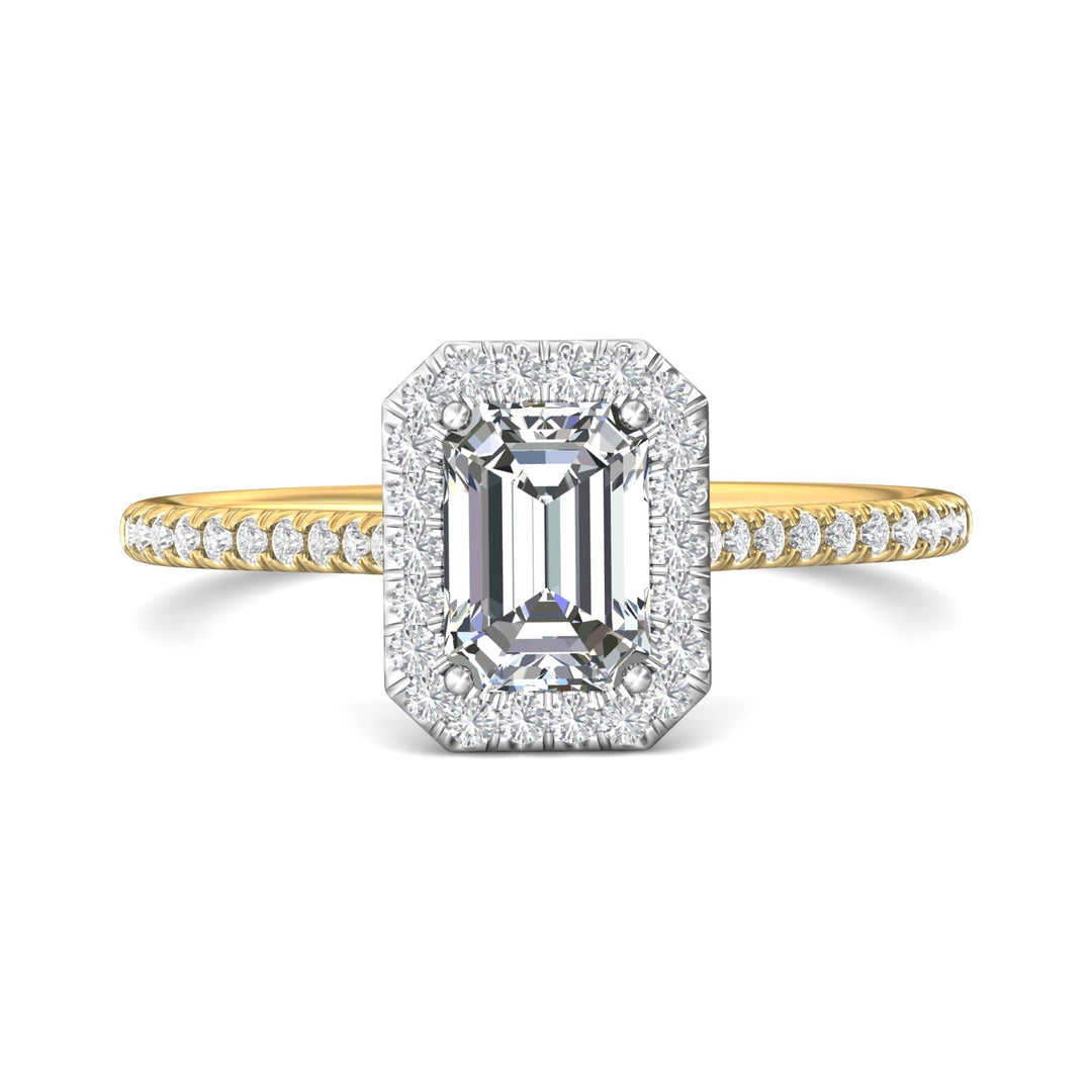 18K Gold White/Yellow Micropave Halo Engagement Ring from the Micropave Halo collection - DERMH7XSR_18KWY_EmH_7X5_Prm_H-I_SI1