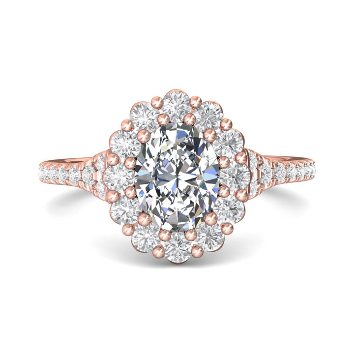 14K Gold Pink Micropave Halo Engagement Ring from the Micropave Halo collection - DERMH84_14KP_OvH_8X6_Prm_H-I_SI1