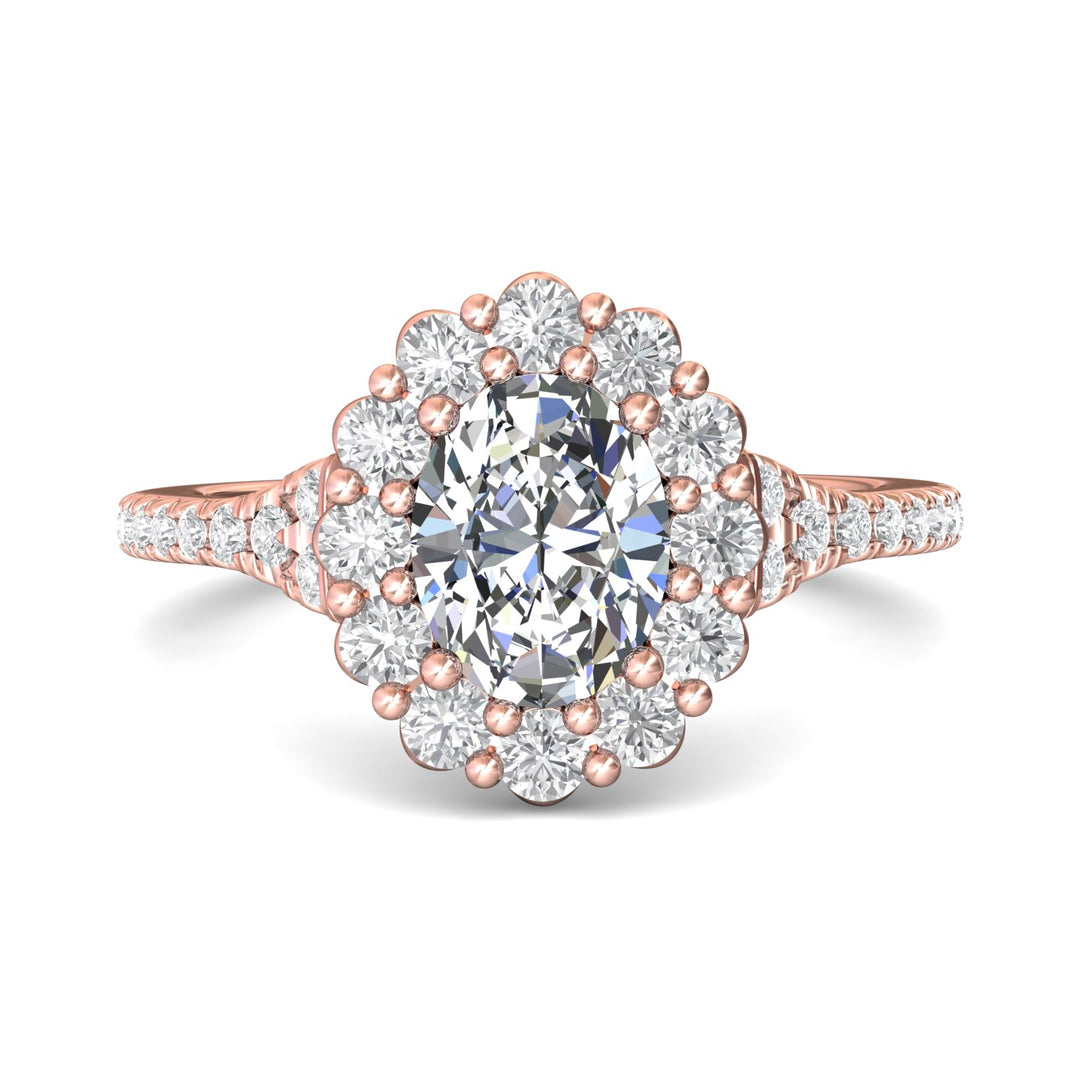 18K Gold Pink Micropave Halo Engagement Ring from the Micropave Halo collection - DERMH84_18KP_OvH_8X6_Prm_H-I_SI1