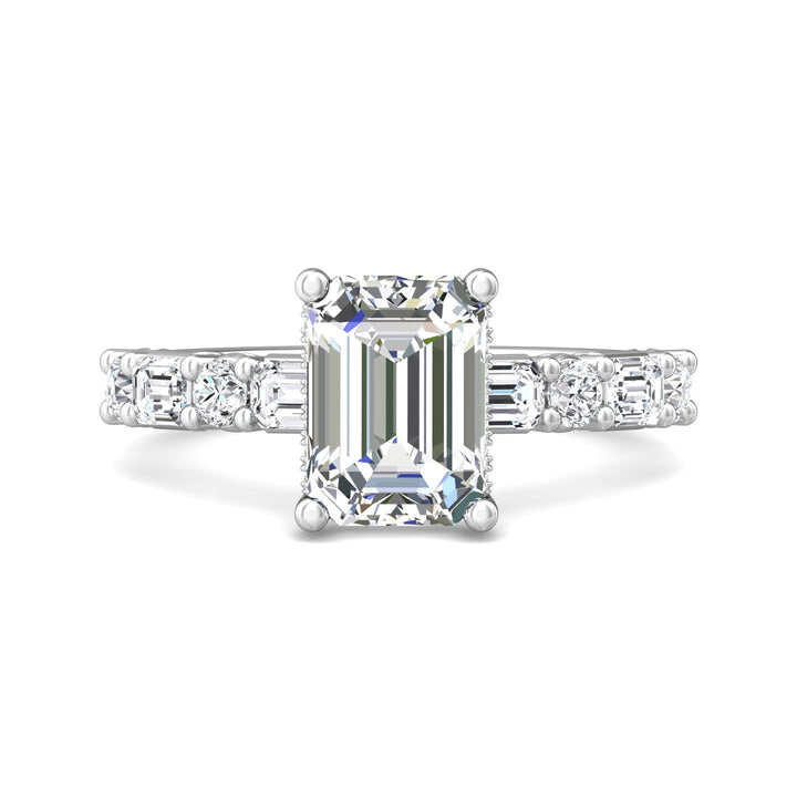 18K Gold White Encore Engagement Ring from the Encore collection - DERSP22SR_18KW_Em_9X7_Prm_H-I_SI1
