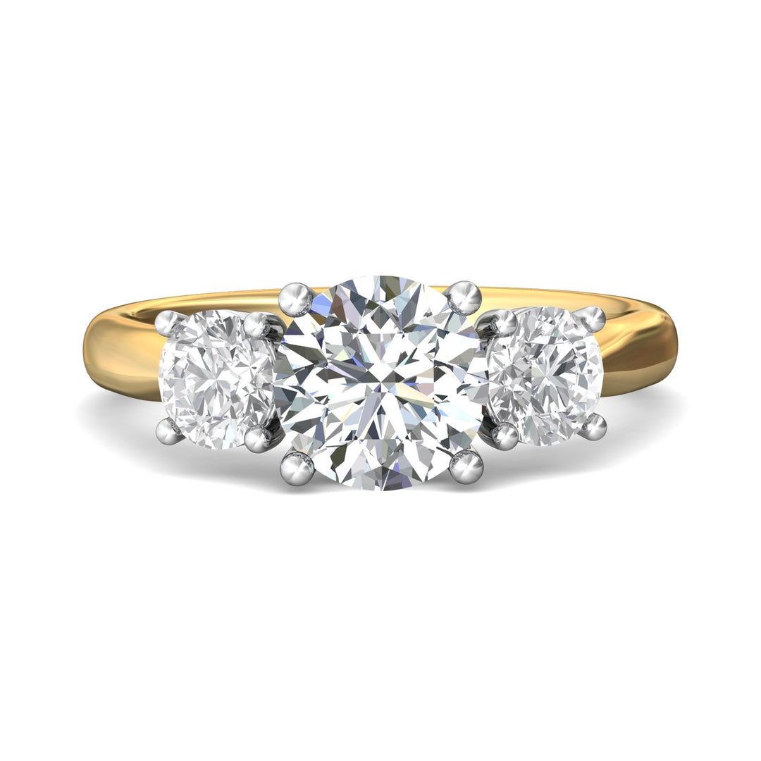 14K Gold Yellow/White Three Stone Engagement Ring from the Three Stone collection - DERT01L_14KYW_Rd_8.0_Prm_H-I_SI1