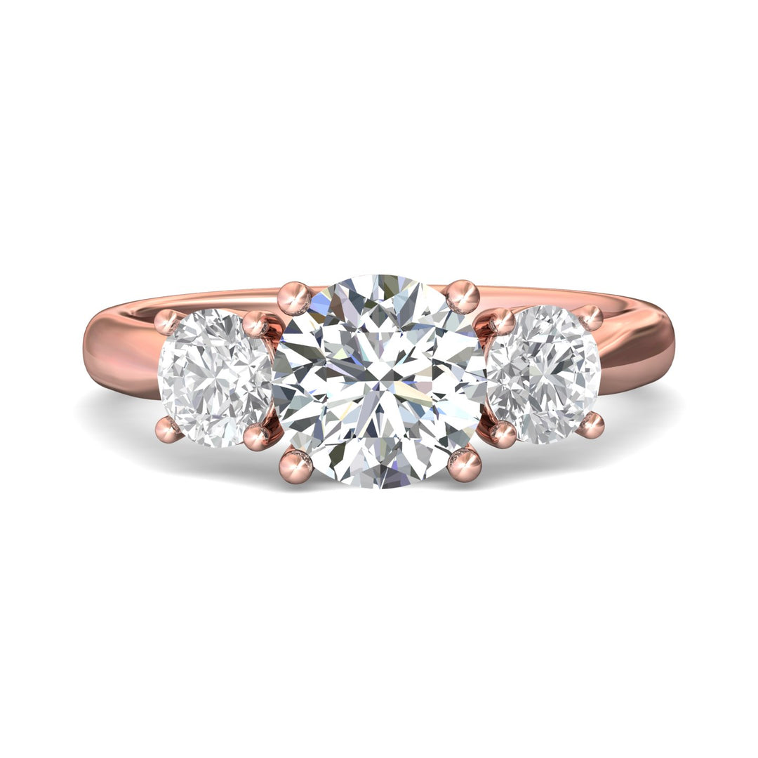 18K Gold Pink Three Stone Engagement Ring from the Three Stone collection - DERT01L_18KP_Rd_8.0_Prm_H-I_SI1