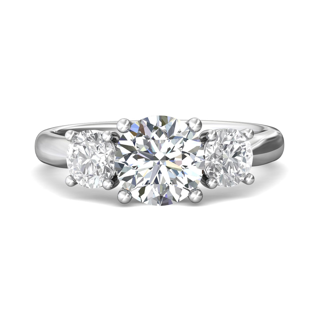18K Gold White Three Stone Engagement Ring from the Three Stone collection - DERT01L_18KW_Rd_8.0_Prm_H-I_SI1