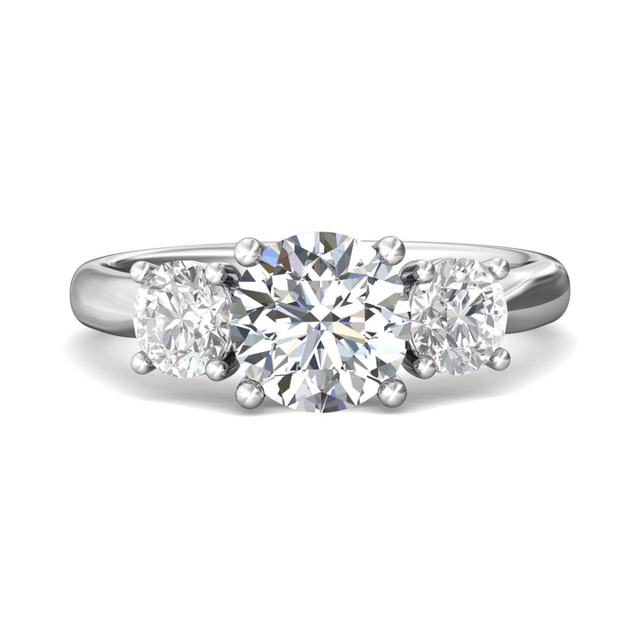 18K Gold White Three Stone Engagement Ring from the Three Stone collection - DERT01L_18KW_Rd_8.0_Prm_H-I_SI1