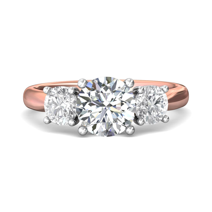 18K Gold White/Pink Three Stone Engagement Ring from the Three Stone collection - DERT01L_18KWP_Rd_8.0_Prm_H-I_SI1