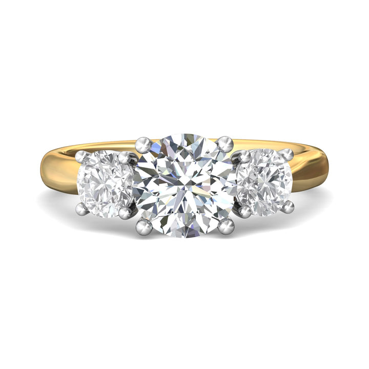 18K Gold White/Yellow Three Stone Engagement Ring from the Three Stone collection - DERT01L_18KWY_Rd_8.0_Prm_H-I_SI1