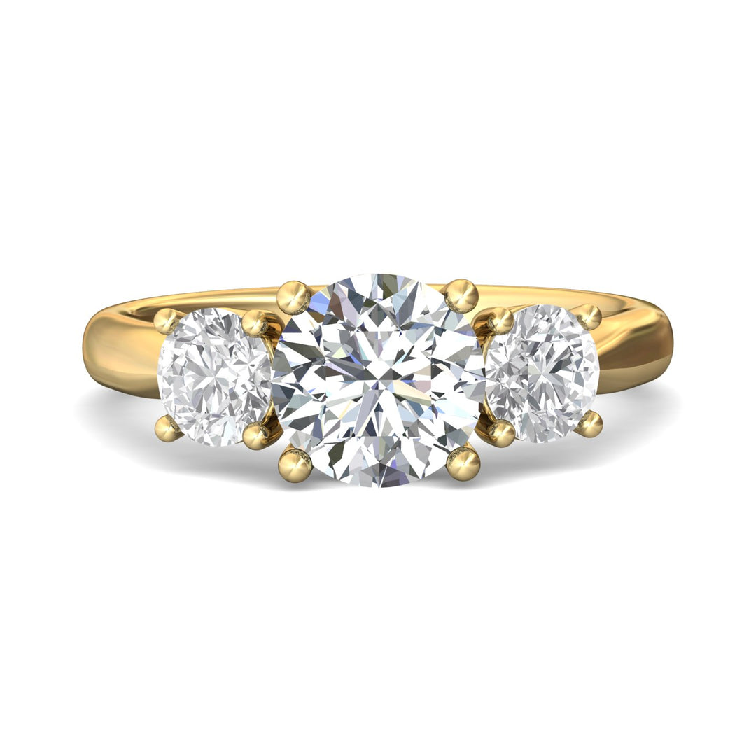 18K Gold Yellow Three Stone Engagement Ring from the Three Stone collection - DERT01L_18KY_Rd_8.0_Prm_H-I_SI1