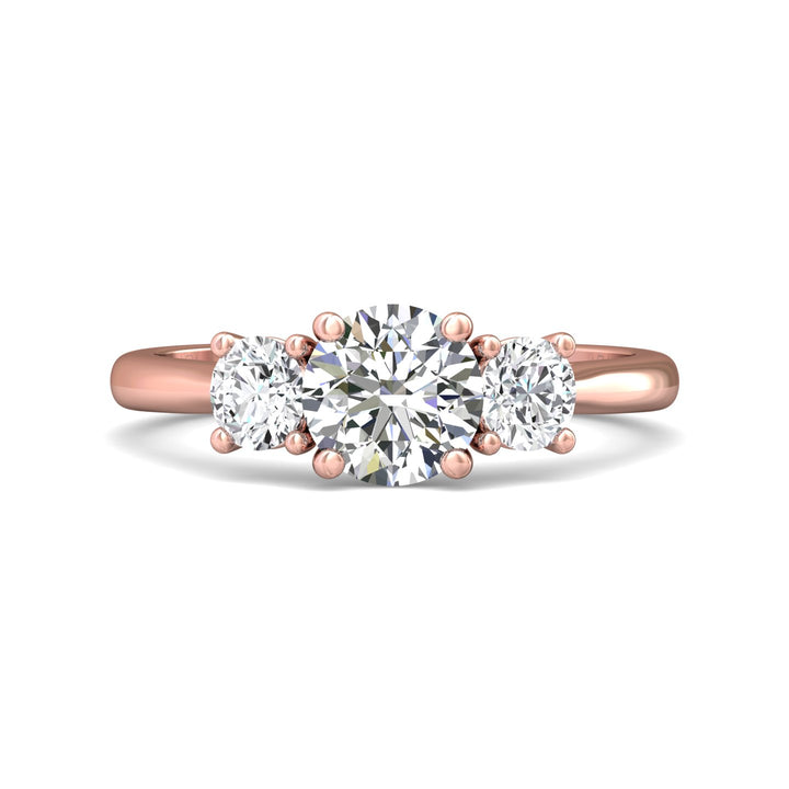 14K Gold Pink Three Stone Engagement Ring from the Three Stone collection - DERT01S_14KP_Rd_6.5_Prm_H-I_SI1