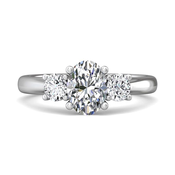 14K Gold White Three Stone Engagement Ring from the Three Stone collection - DERT01S_14KW_Ov_8X6_Prm_H-I_SI1