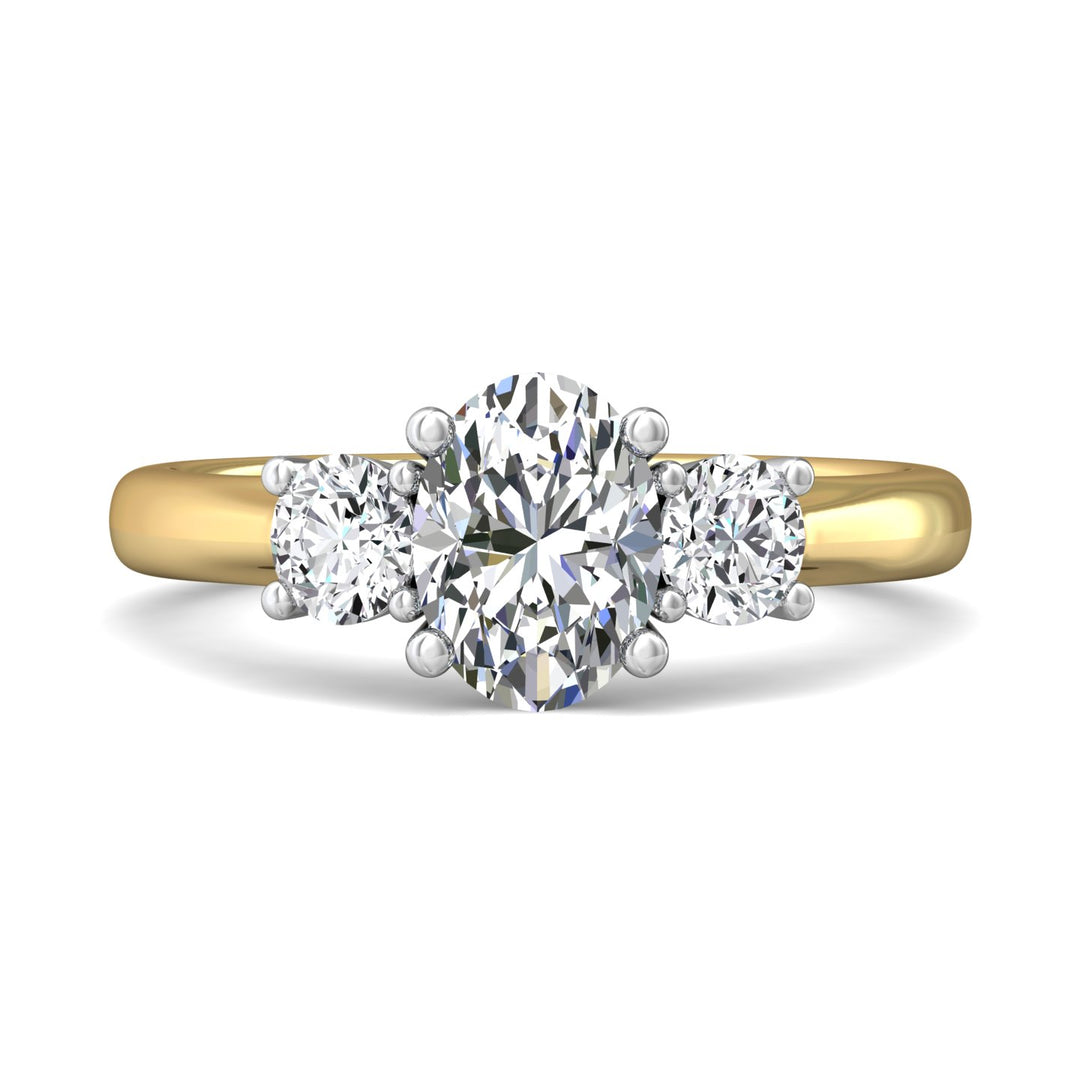 14K Gold Yellow/White Three Stone Engagement Ring from the Three Stone collection - DERT01S_14KYW_Ov_8X6_Prm_H-I_SI1
