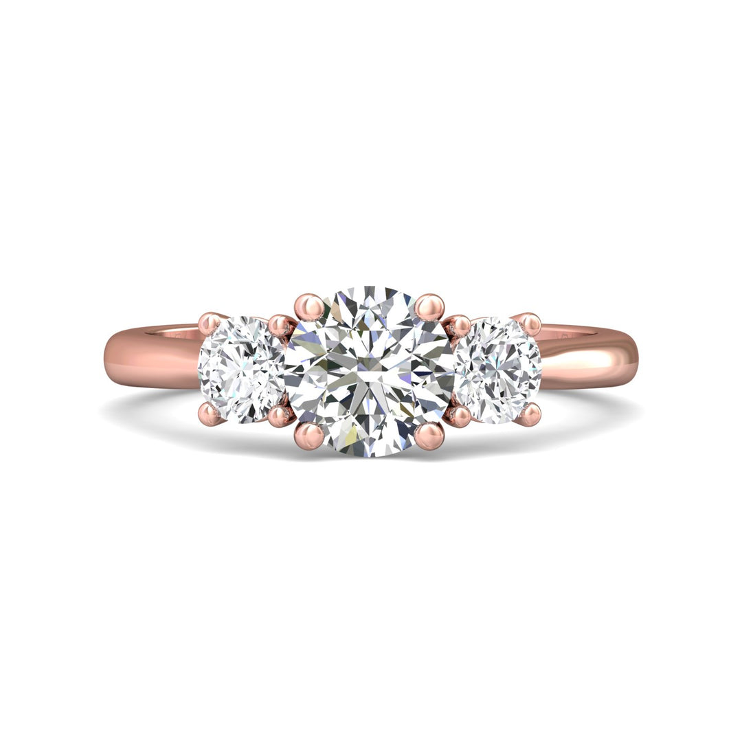 18K Gold Pink Three Stone Engagement Ring from the Three Stone collection - DERT01S_18KP_Rd_6.5_Prm_H-I_SI1