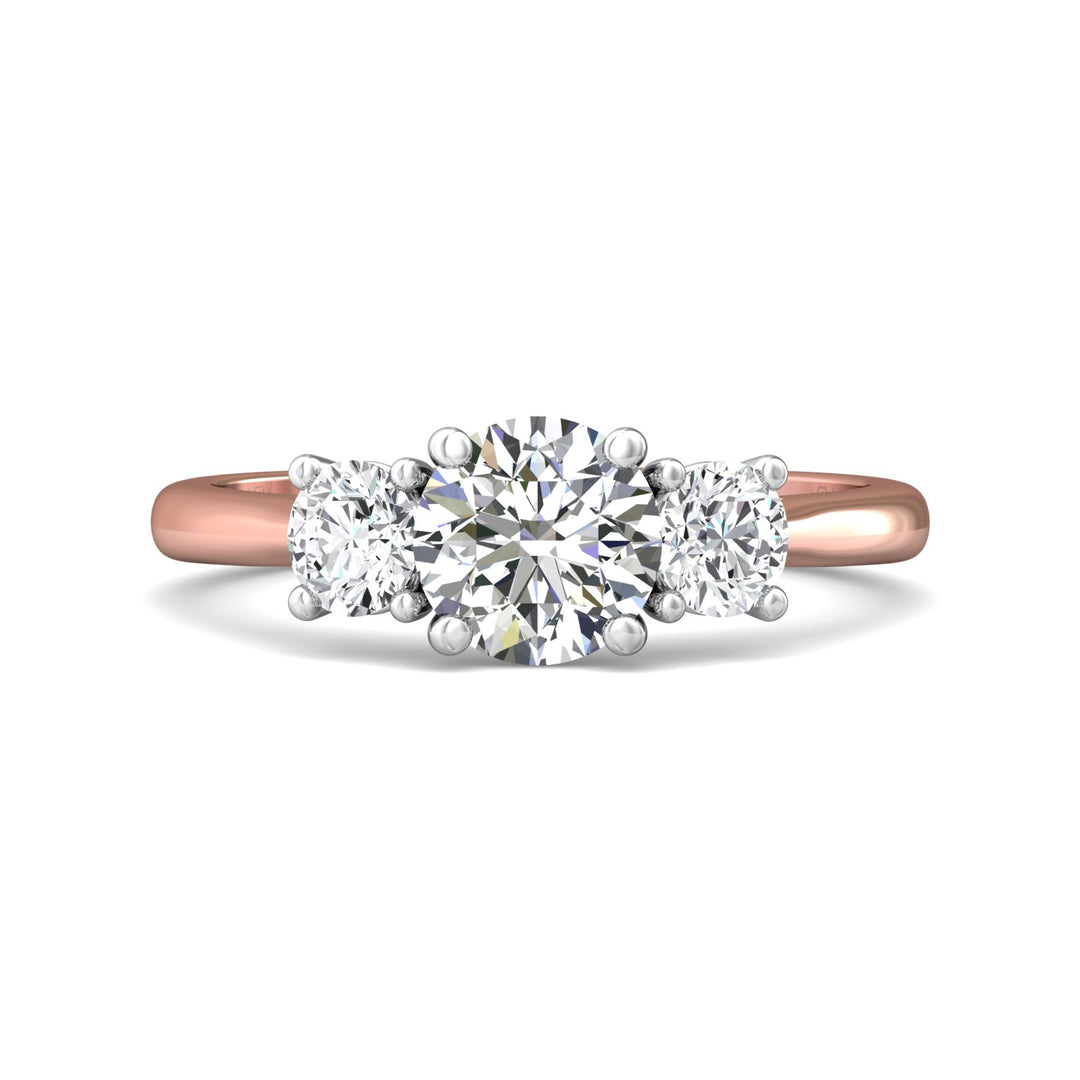 18K Gold White/Pink Three Stone Engagement Ring from the Three Stone collection - DERT01S_18KWP_Rd_6.5_Prm_H-I_SI1