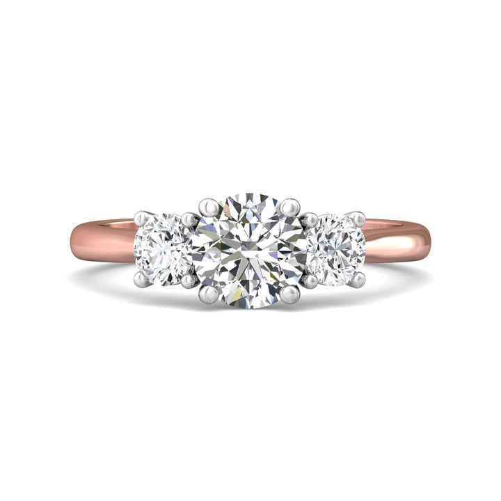 18K Gold White/Pink Three Stone Engagement Ring from the Three Stone collection - DERT01S_18KWP_Rd_6.5_Prm_H-I_SI1