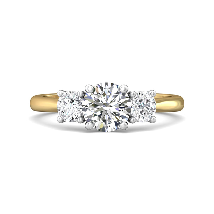 18K Gold White/Yellow Three Stone Engagement Ring from the Three Stone collection - DERT01S_18KWY_Rd_6.5_Prm_H-I_SI1
