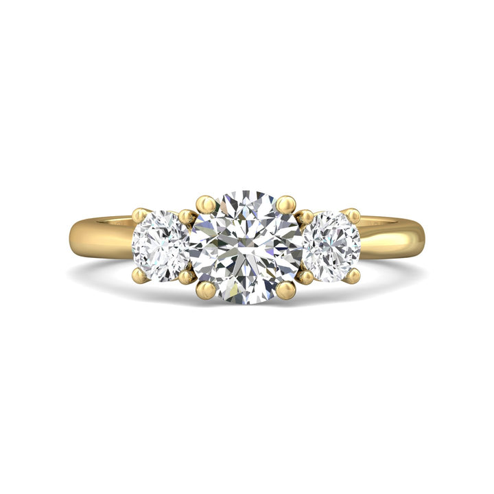 18K Gold Yellow Three Stone Engagement Ring from the Three Stone collection - DERT01S_18KY_Rd_6.5_Prm_H-I_SI1