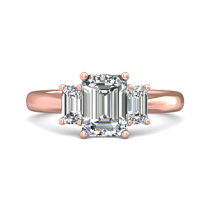 14K Gold Pink Three Stone Engagement Ring from the Three Stone collection - DERT01SEC_14KP_Em_8X6EC_Prm_H-I_SI1