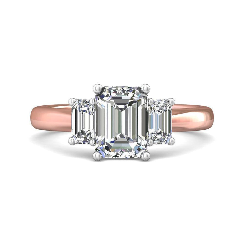 14K Gold Pink/White Three Stone Engagement Ring from the Three Stone collection - DERT01SEC_14KPW_Em_8X6EC_Prm_H-I_SI1