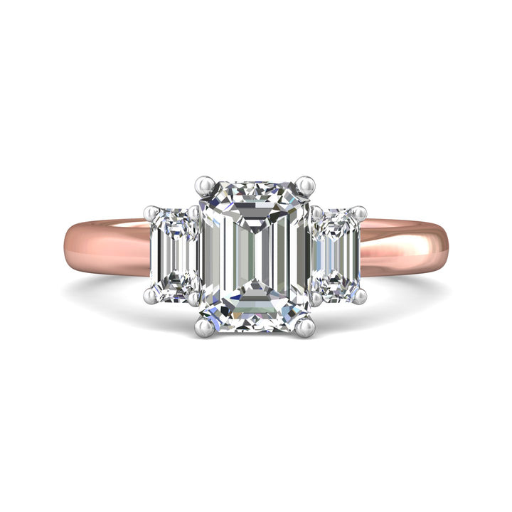 14K Gold Pink/White Three Stone Engagement Ring from the Three Stone collection - DERT01SEC_14KPW_Em_8X6EC_Prm_H-I_SI1