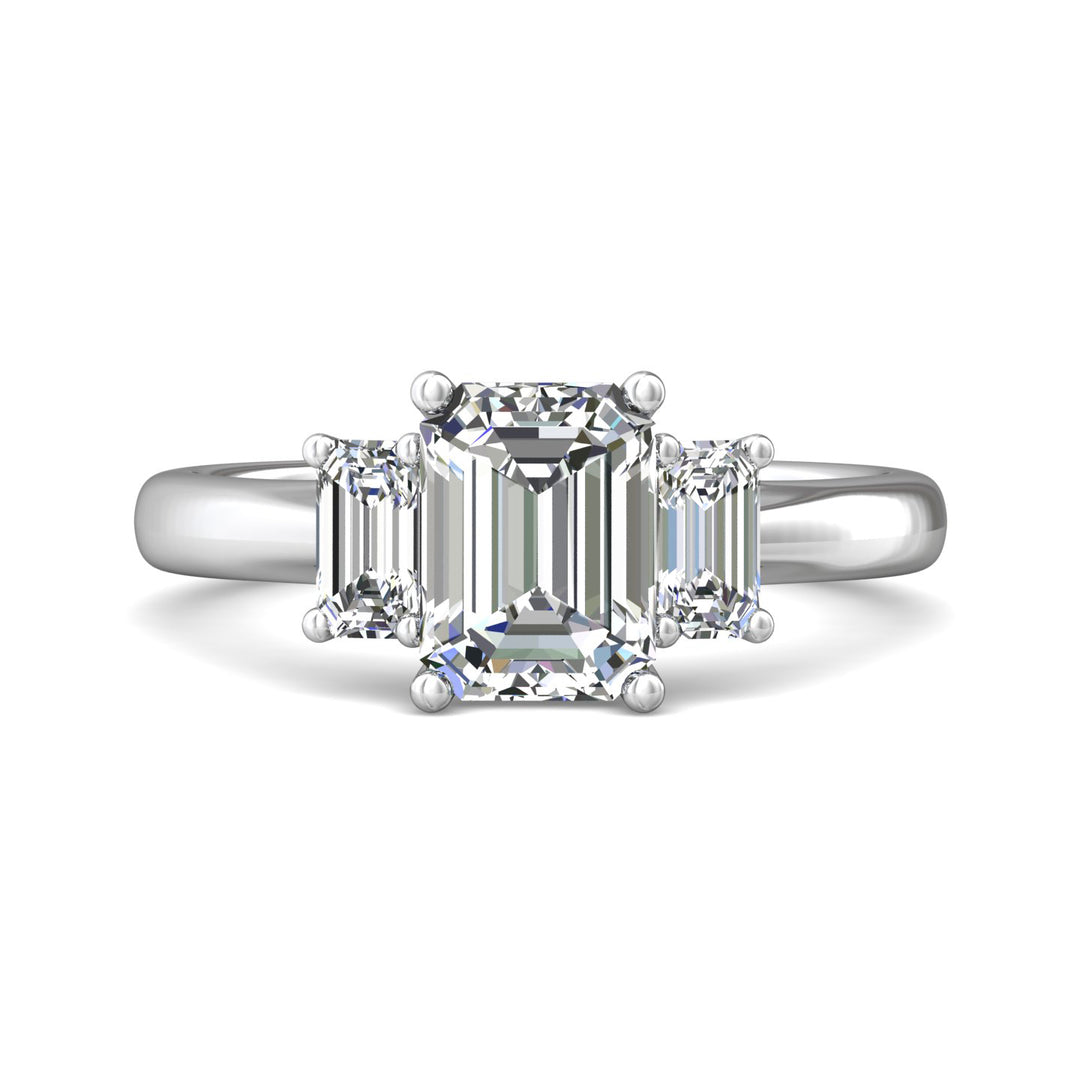 14K Gold White Three Stone Engagement Ring from the Three Stone collection - DERT01SEC_14KW_Em_8X6EC_Prm_H-I_SI1
