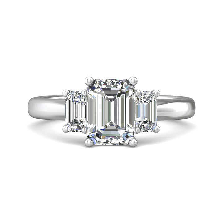 18K Gold White Three Stone Engagement Ring from the Three Stone collection - DERT01SEC_18KW_Em_8X6EC_Prm_H-I_SI1