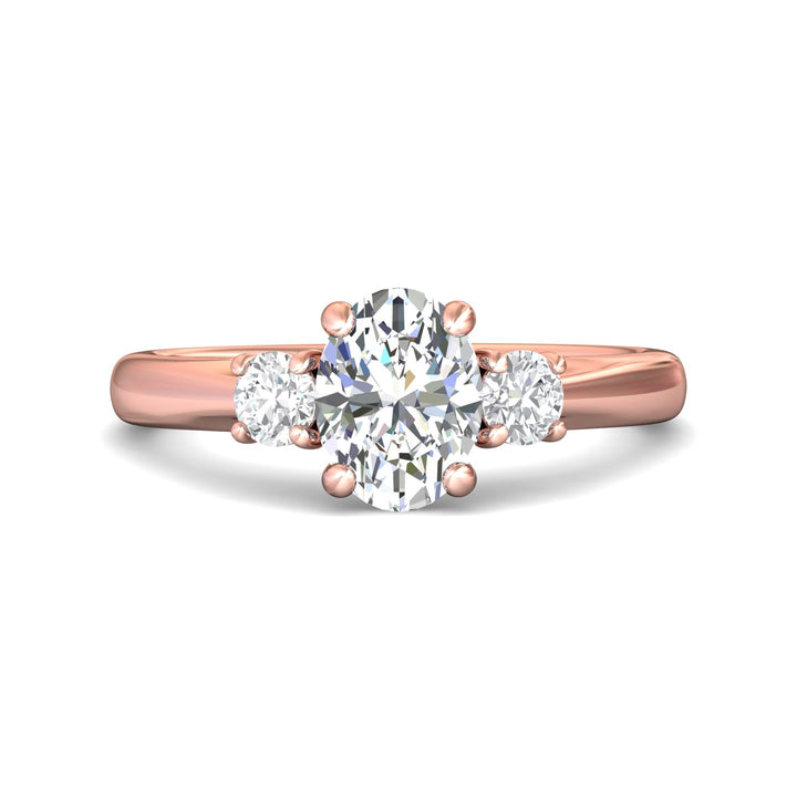 14K Gold Pink Three Stone Engagement Ring from the Three Stone collection - DERT01XS_14KP_Ov_8X6_Prm_H-I_SI1
