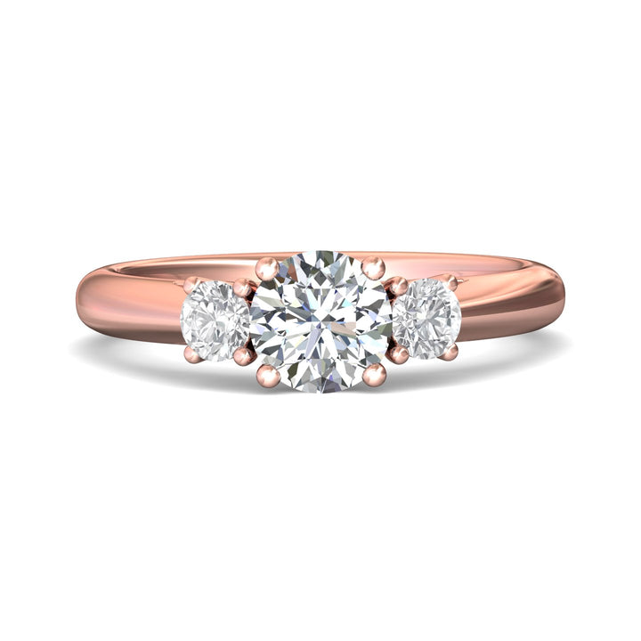 14K Gold Pink Three Stone Engagement Ring from the Three Stone collection - DERT01XS_14KP_Rd_6.0_Prm_H-I_SI1