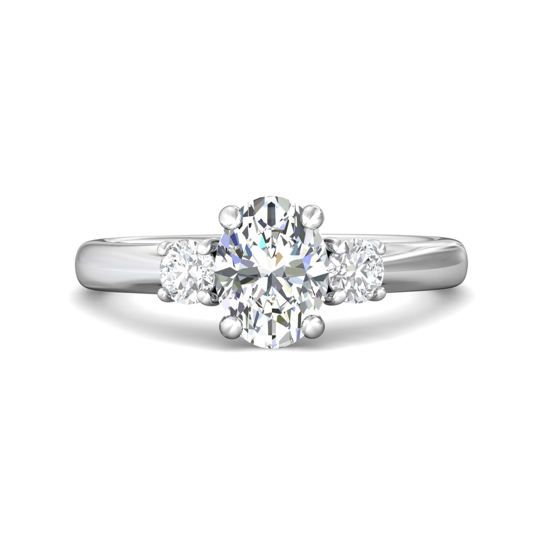 14K Gold White Three Stone Engagement Ring from the Three Stone collection - DERT01XS_14KW_Ov_8X6_Prm_H-I_SI1