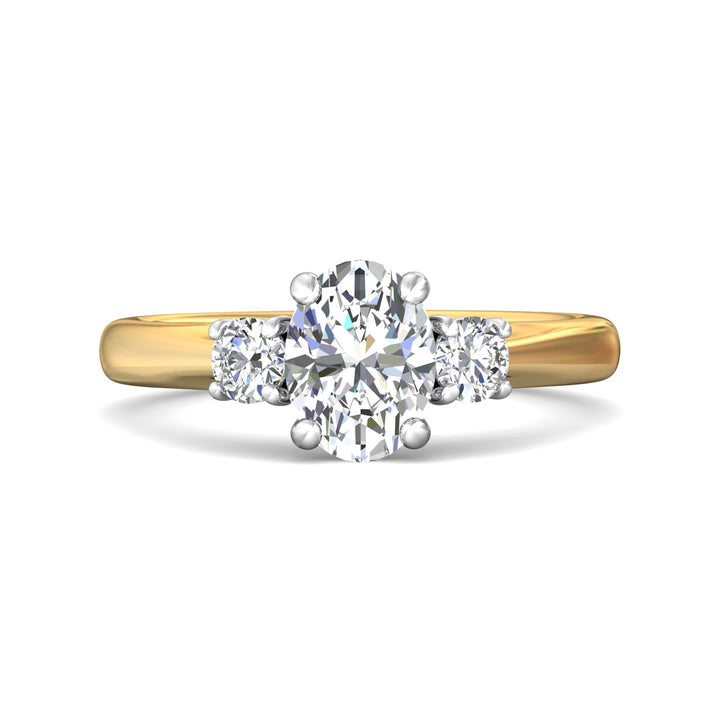 14K Gold Yellow/White Three Stone Engagement Ring from the Three Stone collection - DERT01XS_14KYW_Ov_8X6_Prm_H-I_SI1