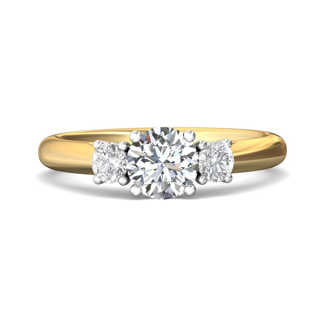 14K Gold Yellow/White Three Stone Engagement Ring from the Three Stone collection - DERT01XS_14KYW_Rd_6.0_Prm_H-I_SI1
