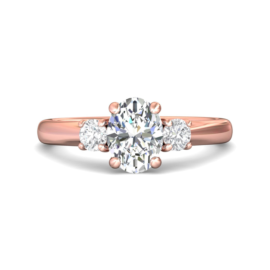 18K Gold Pink Three Stone Engagement Ring from the Three Stone collection - DERT01XS_18KP_Ov_8X6_Prm_H-I_SI1